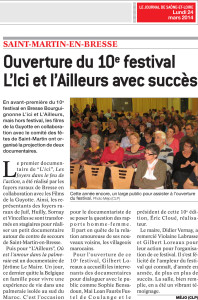 Journal de Saône et Loire du 24 Mars 2014 